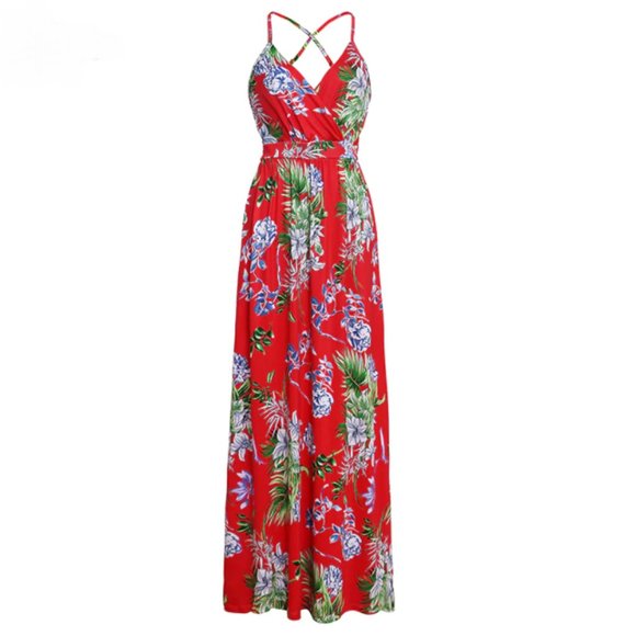 2021 Summer Red Sling Cross Maxi Dress - Picture 3 of 6